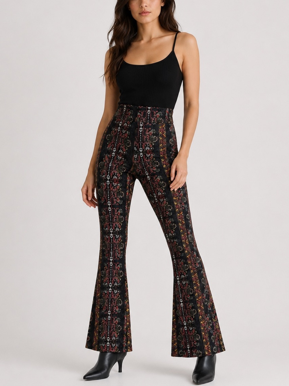 Earthbound Trading Co Velvet Flare Woman’s M Pants Paisley Boho Festival